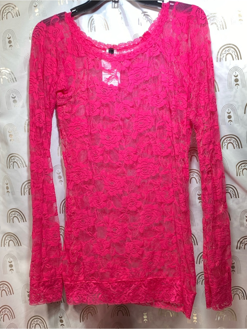 Los Angeles Apparel Hot Pink Lace Long Sleeve Top
